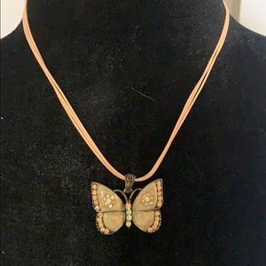 Vintage peach tan butterfly necklace